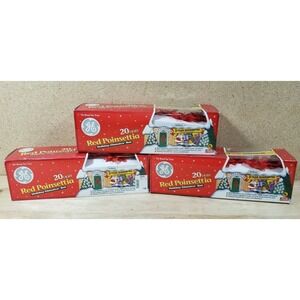 Lot of 3 GE Red Poinsettia Christmas 20 Light Set - Decoration - Holiday